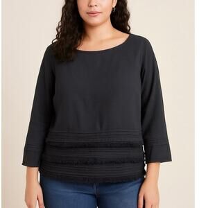 Anthropologie Meadow Rue Long Sleeve Linen Frayed Tiered Tunic Top Size Medium